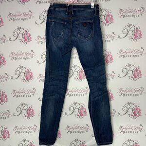 Guess jeans denim triangle logo pocket dark wash skinny straight Women's Blue